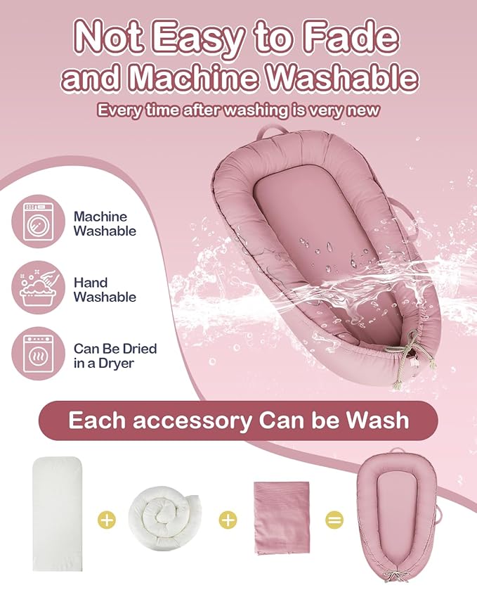 Baby Lounger - Infant Lounger for Newborn 0-24 Months, Pure Cotton Breathable Baby Nest Lounger Cover, Newborn Essentials for Baby Boys & Girls, Co Sleeper Portable Baby Bed for Home and Travel