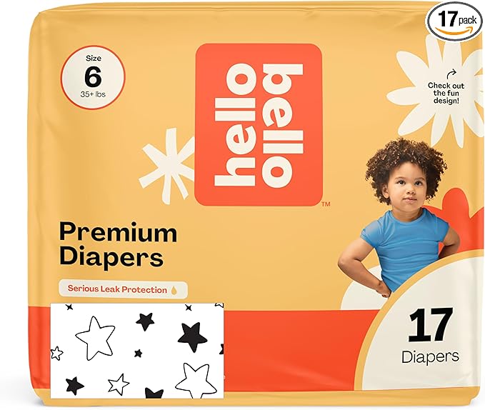 Hello Bello Diapers, Size 6 (35 lbs) Superstars, 17 Count of Premium Disposable Baby Diapers, Hypoallergenic with Soft, Cloth-Like Feel