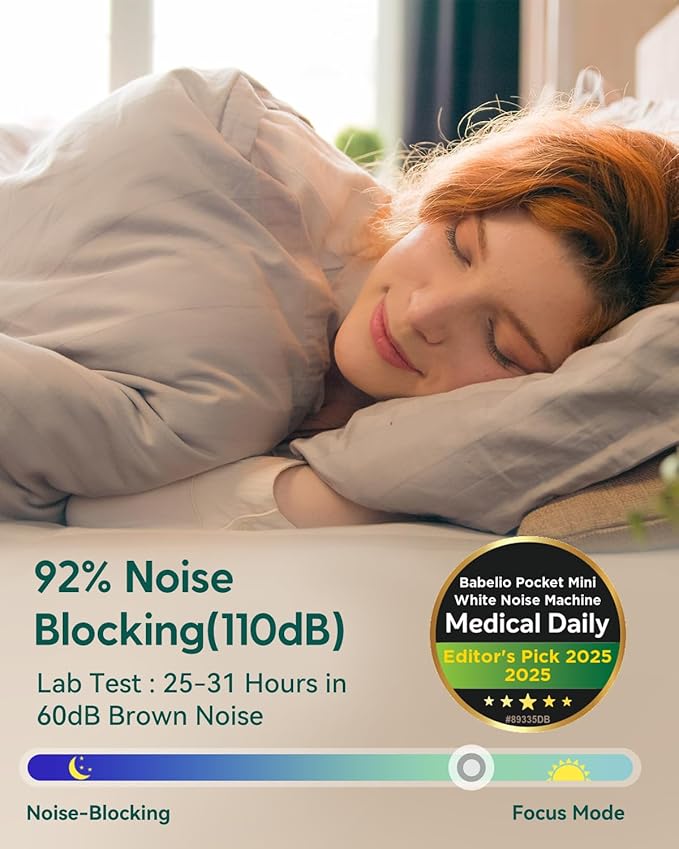 Babelio White Noise Sound Machine for Adults Kids Baby, Mini, 15 Non-looping Sounds, Timer, Memory Function, Easy to Pocket and Travel White