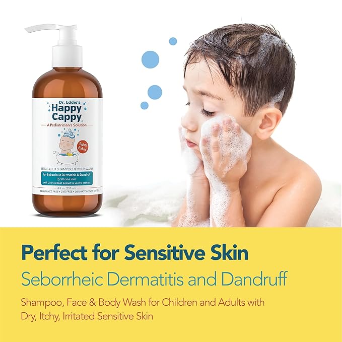 Happy Cappy Medicated Shampoo and Body Wash- Baby Dandruff Shampoo, Helps Cradle Cap and Seborrheic Dermatitis, Reduces Redness, Dermatologist Tested, Fragrance-Free- 8 Fl Oz (Pack of 4)
