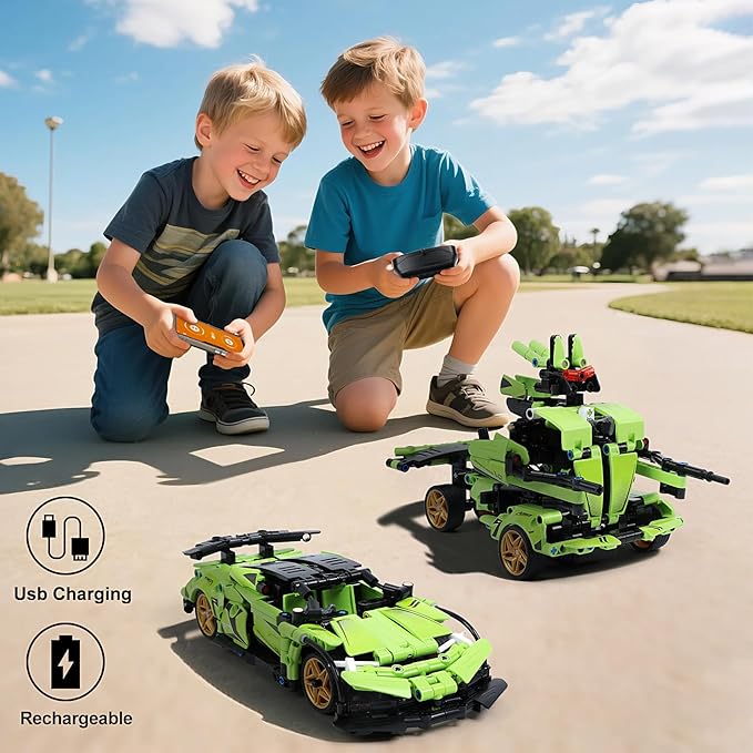 STEM Building Blocks Kit for Kids - 2 in 1 Remote Control Race Car and Robot Toy, Great Gift for Boys, Teens Age 6 7 8-12+ Year Old Who Love Engineering and RC Sports Car Toys