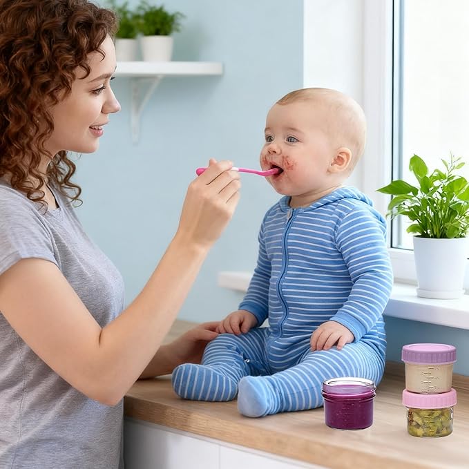 Accguan 6 Pack Glass Baby Food Storage Containers, 4 oz Baby Food Jars with Lids, Baby Food Maker for Microwave & Dishwasher Freezer Safe,BPA Free