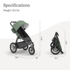 UPPAbaby Ridge Jogging Stroller/Durable Performance Jogger with Never-Flat Tires/Built for Walking, Running, Hiking/Water Bottle Holder & Basket Cover Included/Gwen (Green Mélange/Carbon Frame)