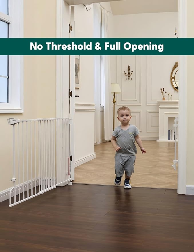 Babelio No Bottom Bar & Easy to Remove Baby Gate, 35.5-55" Extra Wide Hardware Mounted (Drill Needed)| Wide Walk-Thru| Auto-Close Safety Dog/Pet Gate for Stairs & Doorways (White, 35.5-55" W, 30" H)
