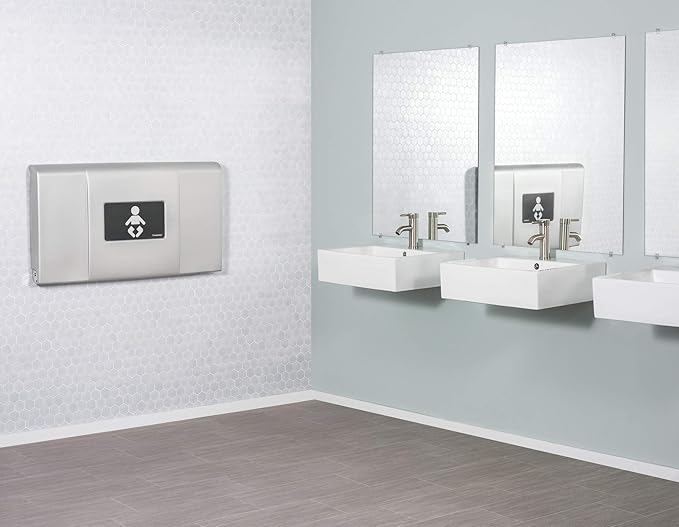 Foundations Ultra Horizontal Wall Mounted Baby Diaper Changing Station, Oversized Changing Surface, Plastic with Stainless Steel Hinge, Safety Strap - Metallic (200-EH-04)