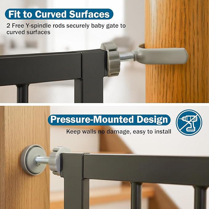 Baby Gate for Stairs, 29.7-40.6" Pressure Mounted Dog Gate, Auto Close Safety Gate for Children & Pets, Easy Install Pet Gate with Walk Thru Door for Doorways & Hallways, No Drilling, Dual-Lock Design