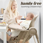 Multi Functional All in 1 Baby High Chair Swings for Infants Foldable Rocking 8 Level Height Adjustment Eco Friendly Washable PU Cushion Ultimate Baby Feeding Chair (Brown)