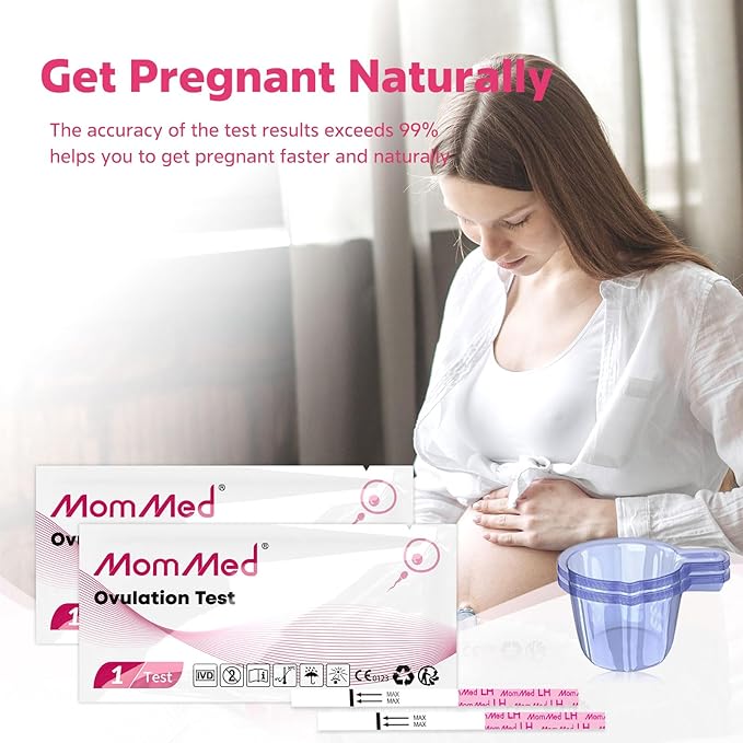 MomMed Ovulation Test Strips (LH25) with 25 Collection Cups, Reliable LH Surge Predictor OPK Kit, Accurately Track Ovulation Test, High Sensitivity Result for Women Home Testing, Pink