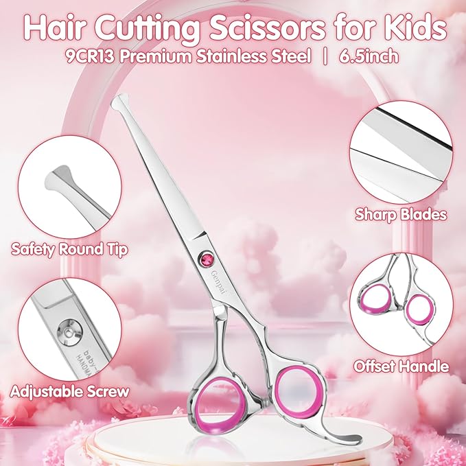 Safety Round Tip Toddler Haircut Scissors Kit - Stainless Steel 11-Piece Hair Clippers for Kids, Men, Women & Salon Use - Professional Barber Grooming Shears with Thinning & Layering Tools