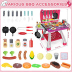 Kids Play Kitchen Toys, Kids BBQ Grill Kitchen Playset with Smoke, Sound & Light, Pink Play Food Toys Cooking Set, 2-Layer Barbecue Outdoor Play Grill Toy Gift for Toddler Girls 3-5, Pink