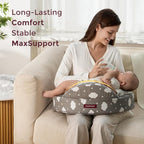 Momcozy Innovative Safety Guard Nursing Pillow - Firm & Springy Memory Foam - Stable, Ergonomic Support & Comfort - Wider Breastfeeding Cushion, Adjustable, Removable Cover, Baby Safety Certified