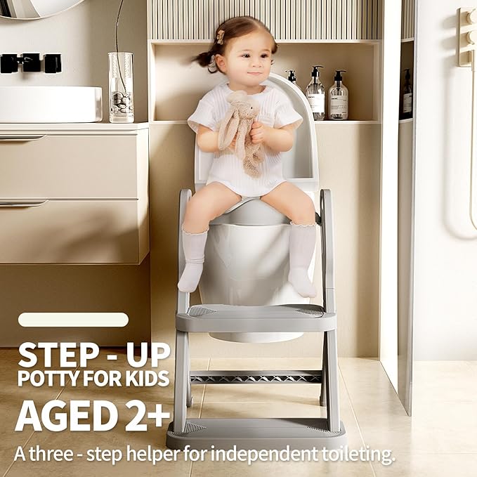 Toddler Potty Training Toilet Seat-Alongside Foldable Potty Train Chair Adapter, Potty Seats with Steps Ladder for Toddlers Kids, Boys, Girls, Child, Baby, and Must-Haves Portable Step Stool Supplies