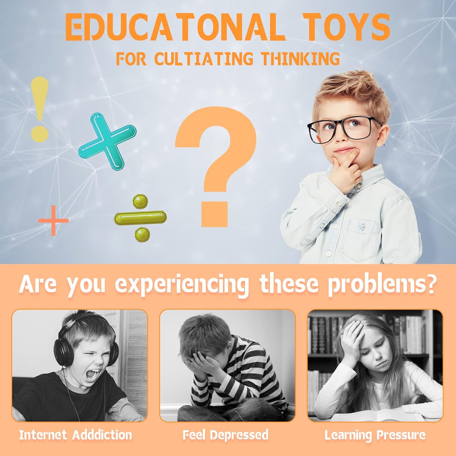 Magic Cube Bean Puzzle,Rotate and Puzzle,Stress and Anxiety Relief Fidget Toys,Brain Teasers Travel Games for Kids Teens Adults,Sensory Toys for Autistic ADHD,Pop Birthday Gift(Orange)