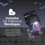 BioSwiss Bandages, Halloween Bat Shaped Self Adhesive Bandage, Latex Free Sterile Wound Care, Fun First Aid Kit Supplies for Kids, 24 Count