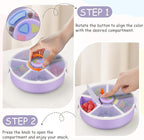 Kids' Rotating Snack Container Set – 2-Pack, Includes 1 Rotating Snack Container & 1 Round Sectioned Snack Box, BPA-Free, Dishwasher Safe, Perfect for Travel-Purple