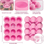 Baby Food Storage 12 x 1.5OZ Silicone Freezer Tray with Lid, Food Grade Silicone Containers for Purees & Vegetables Pink
