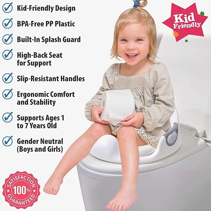 Potty Training Seat for Boys Girls Kids Toddlers Toilet Training Seat Potty Seat for Baby with Detachable Soft Cushion Sturdy Handle and Backrest (White)