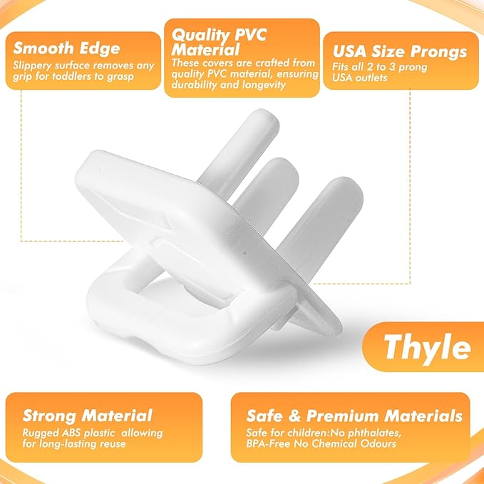 Thyle 200 Pcs Outlet Covers Protectors Plug Bulk Child Baby Proofing Proof for US 3-prong Electrical Outlets Easy Install Socket Sturdy Safe Secure Baby Proofing Kit for Home Office