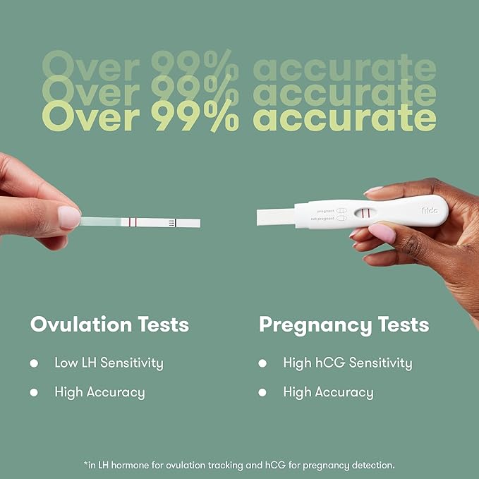 Frida Fertility All-in-One Ovulation & Pregnancy Test Kit – 30 Easy at-Home LH Strips, Ovulation Tracker, 2 Early Detection Pregnancy Tests & Reusable No-Mess Pee Cup