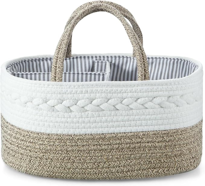 PandaEar Baby Diaper Caddy Organizer, Portable Nursery Storage Basket Cotton Rope Diaper Caddy for Baby Shower Gifts Newborn Infants -Brown