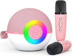Karaoke Microphone Machine Toys for Kids Adults, Mini Portable Bluetooth Speaker with 2 Wireless Mics, Christmas Birthday Gifts for Boys Girls Ages 3 4 5 6 7 8 9 10 11 12+ Year (Pink)