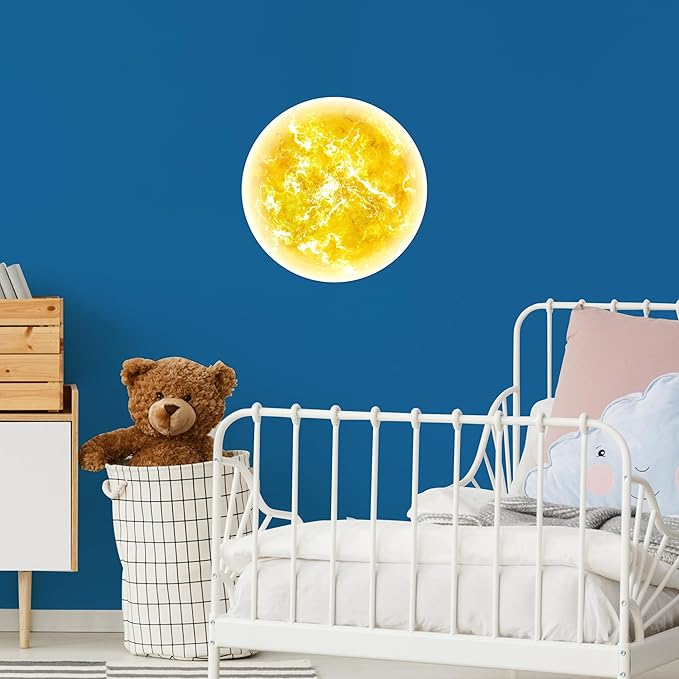 Glow in The Dark Sun for Ceiling, Luminous Planet Wall Sticker, Kids Bedroom Wall Decal, Sticky Fluorescence Sun, Gift for Boys and Girls (Green)
