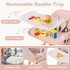 BABY JOY Baby High Chair, 6 in 1 Convertible Wooden High Chair for Babies & Toddlers with Adjustable Legs, Double Removable Tray, Safety Harness & Waterproof PU Cushion (Pink)