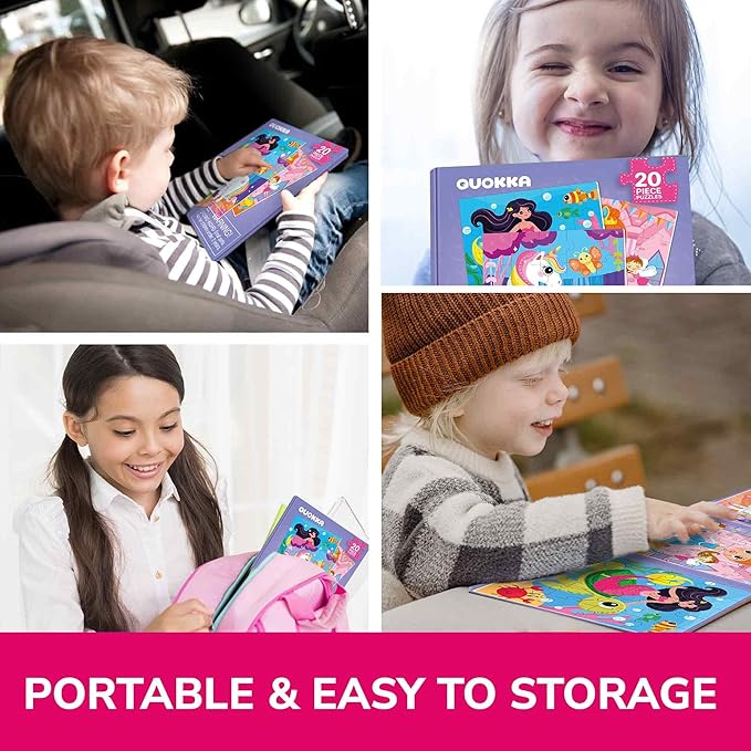 QUOKKA Magnetic Toddler Puzzles Ages 2-4 – 24 Pieces Kids Puzzles Ages 3-5 – Travel Games and Toys for Kids 4-6 Girls – Car Airplane Road Trip Activities with Unicorn, Princesses, Fairies and Mermaids
