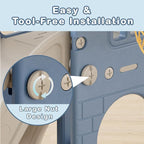 YUFU 5 in 1 Toddler Slide, Kids Slide with Climber, Basketball Hoop and Ball, Outdoor Indoor Playset for Toddlers Age 1-3 (Blue+Gray)