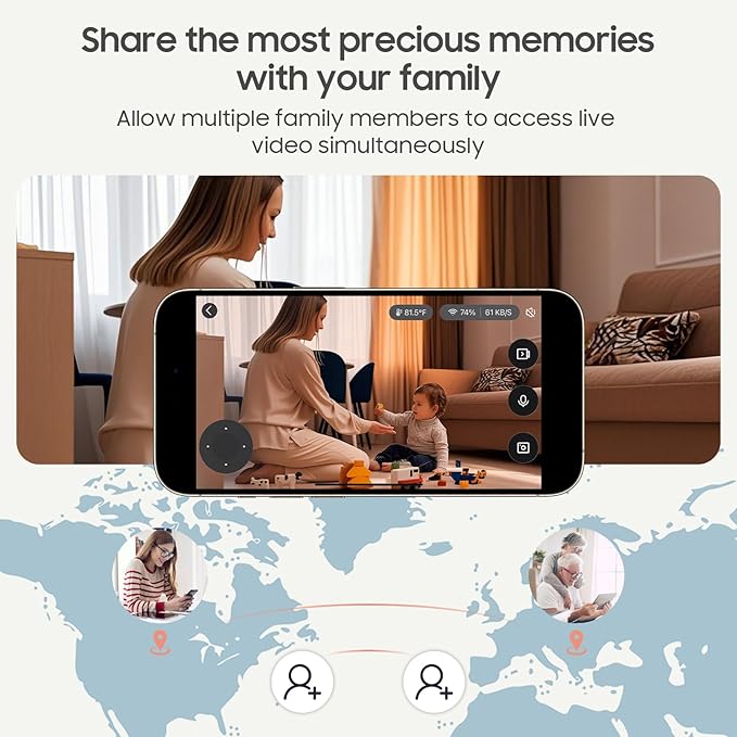 Smart WiFi Baby Monitor with Camera and Audio, 5.5” 1080P Wall-Mountable Display, 360° Pan & Tilt, HD Night Vision, Soothing Music, Multi-User Support, Two-Way Talk, Temperature & Motion Detection