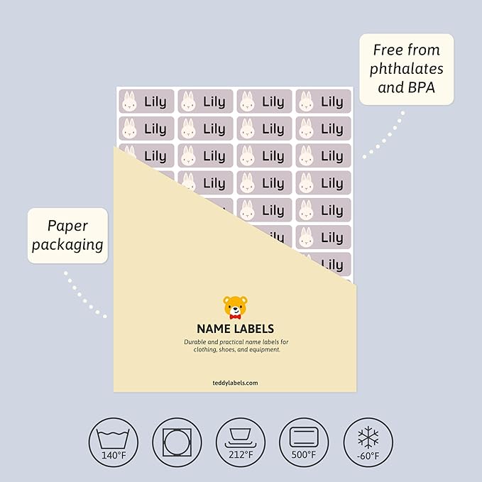 Personalized Name Labels for Kids (60) – Custom Waterproof & Durable Stickers for Clothing, Daycare, Office & School Supplies - Babyanimals