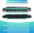 12 Pcs Harmonica Set 10 Hole 10 Hole 10 Tones Titanium Color Harmonica with Case Diatonic Chromatic Harmonica Musical Mouth Organ for Beginner Students Adults Instruments Gifts, 4 Colors