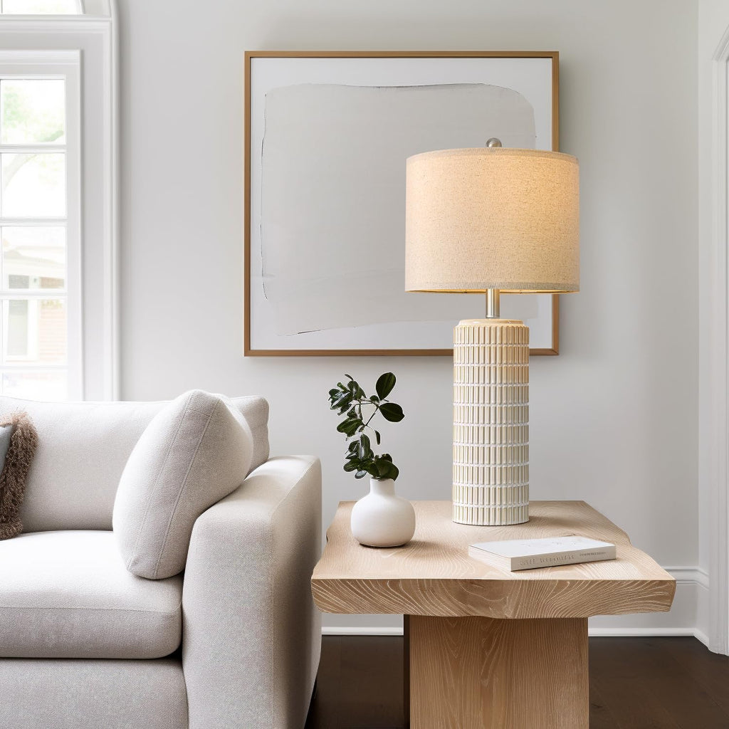 PoKat 27.5'' Tall Table Lamps for Living Room Set of 2, Ceramic Bedroom Lamps for Night Stands, Modern Bedside Lamps for Bedroom Living Room, Nightstand Lamps for End Table, Hallway, Gold and White