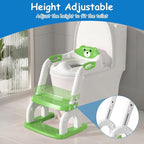 Potty Training Seat with Step Stool for Toddlers - Upgrade 2-in-1 Toilet Seat Toilet Ladder for Kids Children Boys Girls, Anti-Slip Pad & Adjustable Height with Waterproof - Green