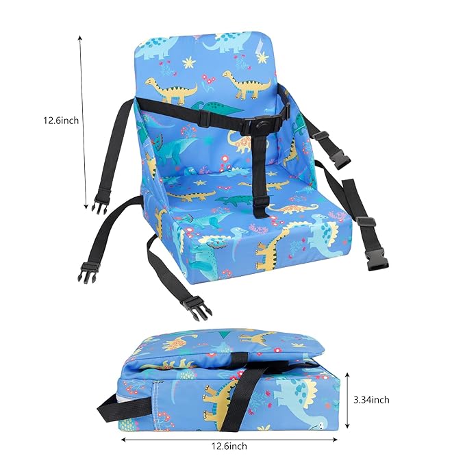 Toddler Booster Seat for Dining Table, 12.6x3.34 Inch Portable High Chair for Travel, Compact Lightweight With Adjustable Straps for Baby (Dinosaur)