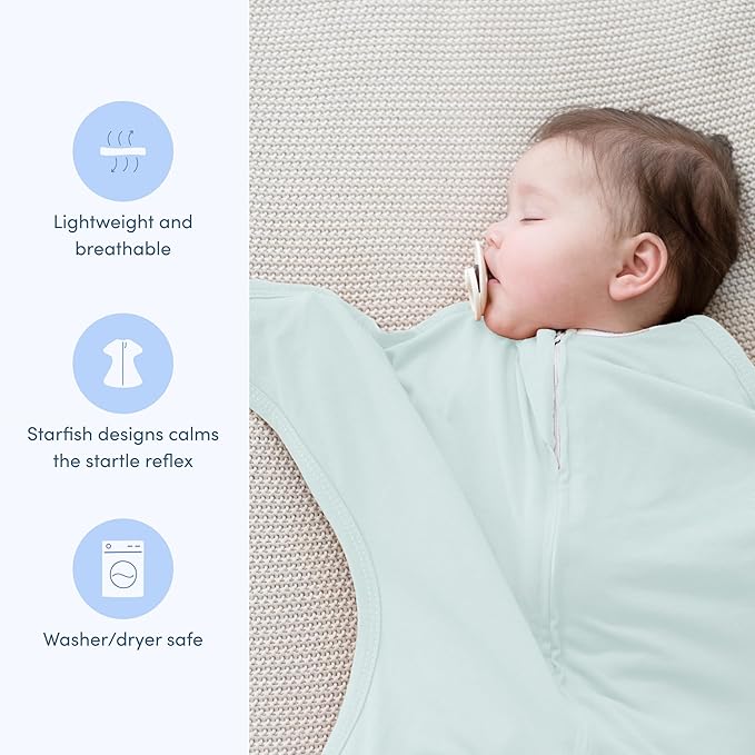SleepingBaby Zipadee-Zip Transition Swaddle - Cozy Baby Swaddle Blanket with Zipper Convenience - Roomy Wearable Blanket for Easy Diaper Changes - Classic Mint, Large (12-24 Month)