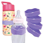InchBug Orbit Labels Baby Bottle and Water Bottle Silicone Name Bands – Personalized Reusable Label Set for Daycare, Sippy Cups, Preschool, Elementary School, Dishwasher Safe, 4-Pack (Lavender Gelato)