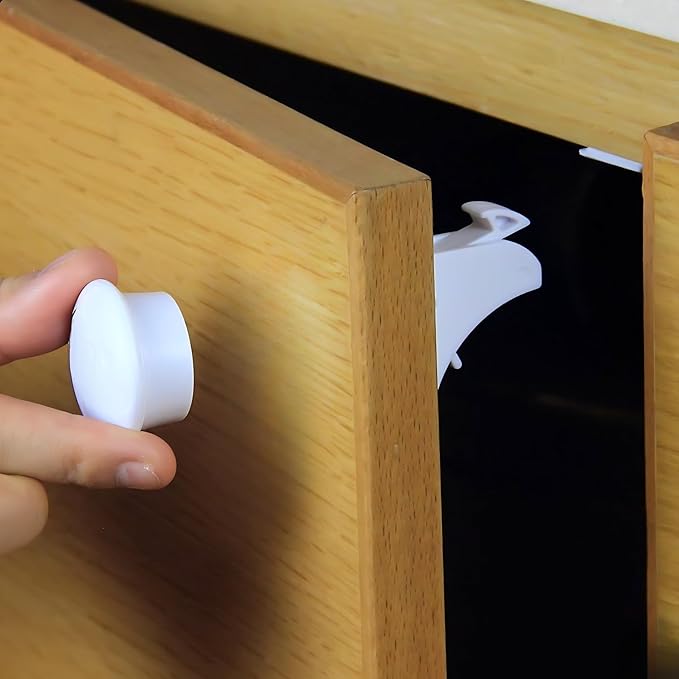 Magnetic Safety Lock Kit 2-Pack Replacement Key, 3M Adhesive Easy Installation, Baby Proofing Magnetic Locks for Cabinets and Drawers