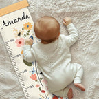Personalized Name Growth Chart Wall Decor for Kids – Canvas Removable Height Chart Measuring Ruler 59" x 7.9" (Flowers)