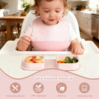 Traval Silicone Foldable Feeding Set, On-the-Go Baby Feeding Supplies Including Toddler Plates, Silicone Baby Spoon&Fork, Adjustable Foldable Bib, Portable Infant Toddler Utensils, Pink