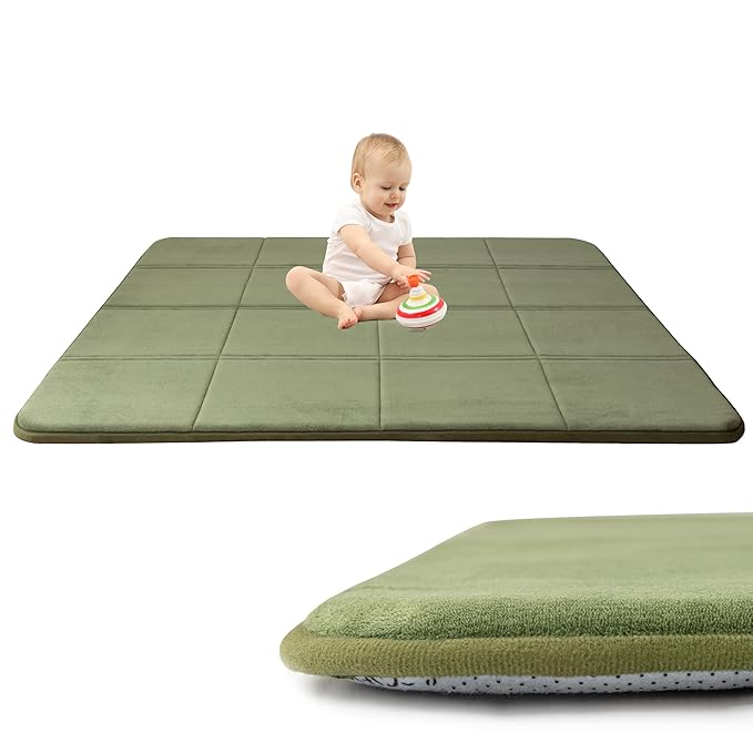 MAXYOYO 1.2" Thick Baby Play Mat for Floor, 59"x 78" Foldable Playpen Mat, Tummy Time Foam Mats Ultra Soft Support, Padded Carpet with Non-Slip Backing for Infant,Kids and Toddler Crawling, Green