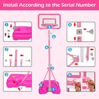 Tsomtto Toddler Basketball Hoop for Girls Pink Goals Adjustable Height 2.9ft-6.2ft Portable Kids Indoor Outdoor Play Outside Backyard Toys 3 4 5 6 Year Old Girl Birthday Gift