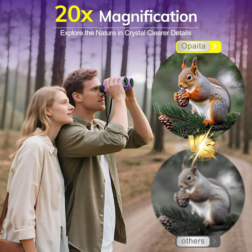 Compact Binoculars for Adults High Powered - OPAITA 20x32 Small Binoculars for Adults Kids with Low Light Vision for Hunting Cruise Ship Travel Concert Hiking Violet