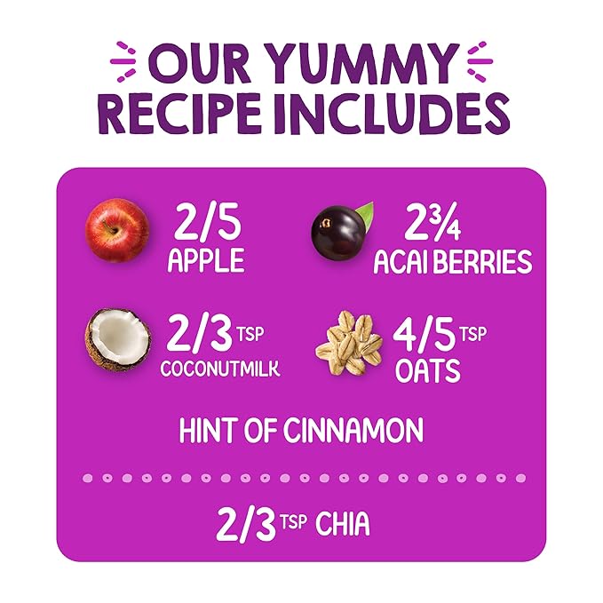 HAPPYTOT Organics Stage 4 Baby Food Pouches, Gluten Free, Vegan & Dairy Free Snack, Super Morning Fruit & Oat Blend, Apple, Acai, Coconutmilk, Oats & Chia, 4 Oz (Pack of 16)