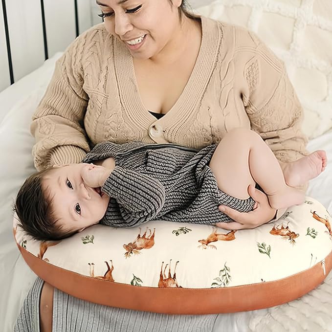 GRSSDER Reversible Nursing Pillow Cover, Ultra Soft Stretchy Minky Removable Nursing Covers Fitted for Breastfeeding Pillows Snug and Safe, Elk