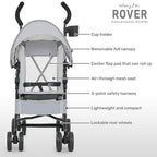 Dream On Me Rover Convenience Baby Stroller in Gray, Lightweight & Compact Umbrella Stroller, Easy one-Hand fold Travel Stroller, Lockable Rear Wheels, Removable & Adjustable Canopy