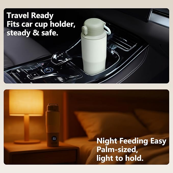 Portable Bottle Warmer for Travel – 15oz 316 Stainless Steel, 16000mAh Battery, Fast Heating & Precise Temp Control, Car Cup Fit, Long Battery Life, Perfect for Outdoor or On-The-Go Moms