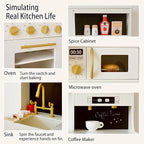 Play Kitchen for Kids with Various Interactive Toddler Kitchen Play Features and 19 Pcs Pretend Wooden Kids Kitchen playset Accessories, Toy Kitchen Set for Boys and Girls Ages 3+