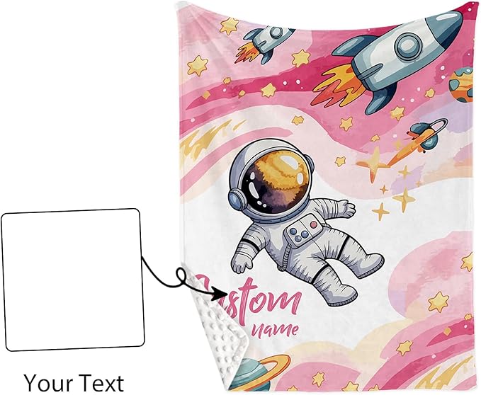 Personalized Baby Crib Bedding Set – Pink Space Theme Nursery Bedding Sets 3 Piece with Custom Name Blanket, Fitted Crib Sheet & Changing Pad Cover – Ideal Newborn Gift for Girls