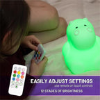 Lumipets Remote Control Silicone Night Light for Kids - Hippo Design with 9 Soft Colors & Sleep Timer - Rechargeable, Battery-Operated Lamp for Bedroom | Baby Nursery, Toddler, Girls, Boys